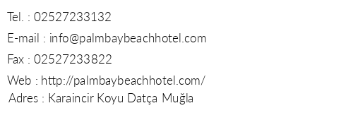 Palm Bay Beach Hotel telefon numaralar, faks, e-mail, posta adresi ve iletiim bilgileri